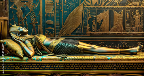 Ancient statue of pharaoh. Female Egyptian Pharaoh	 photo