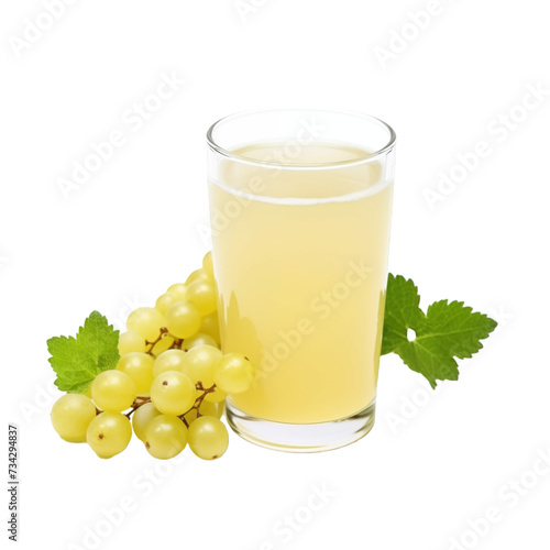 glass of 100% fresh organic white currant juice with sacs and sliced fruits png isolated on white background with clipping path. selective focus photo