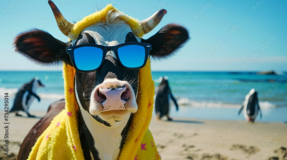 cow in costume and sunglasses, generative ai