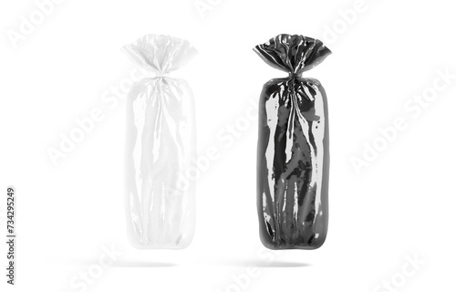 Fotografi Blank black and white bread cellophane pack mockup, no gravity