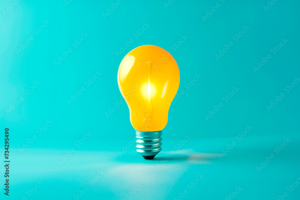 Bright yellow light bulb on blue background Bright yellow light bulb on blue background