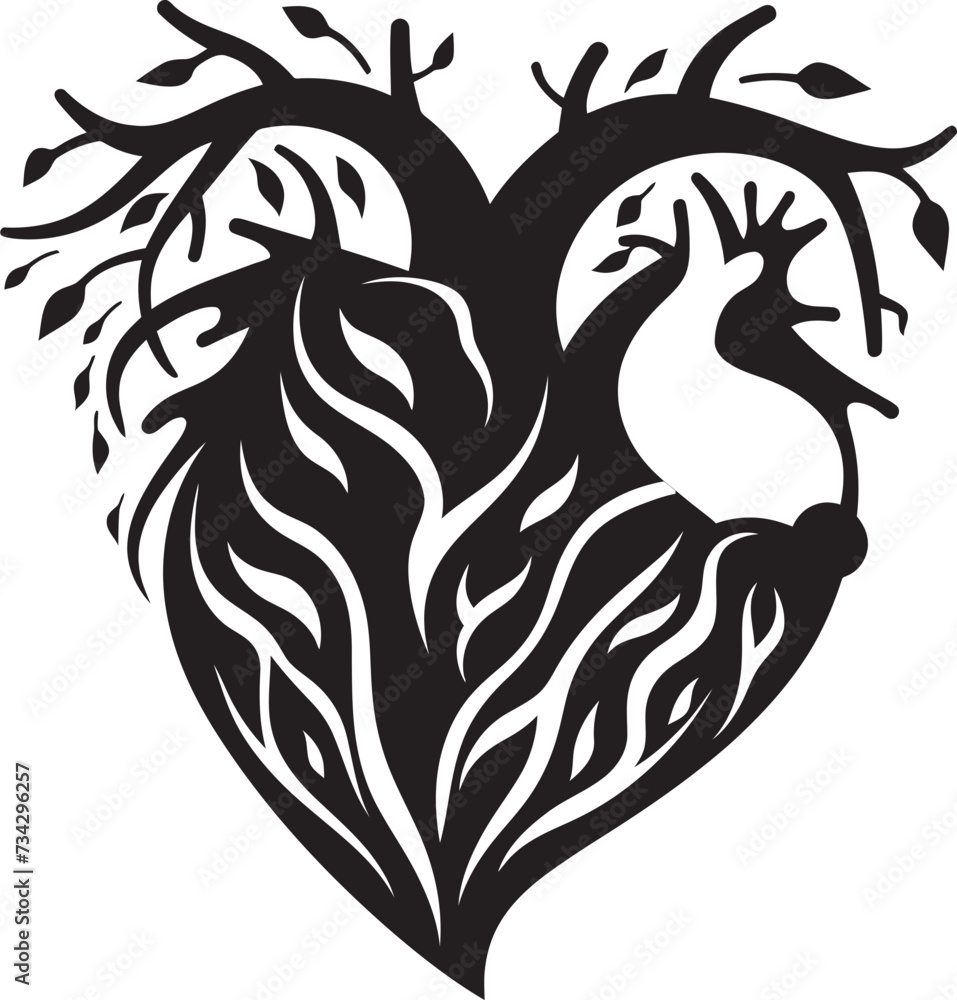 Fototapeta premium Abstract Love Icon Refined Black Heart Design Minimalistic Heart Silhouette Artistic Vector Element