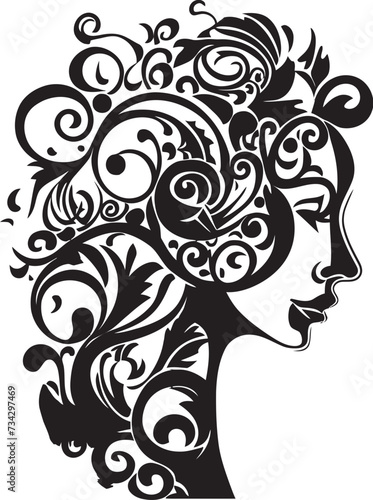 Noir Nectar Minimalistic Black Woman Face Vector Element with Abstract Flourishes Midnight Serenade Intriguing Black Woman Face Vector Icon with Abstract Embellishments