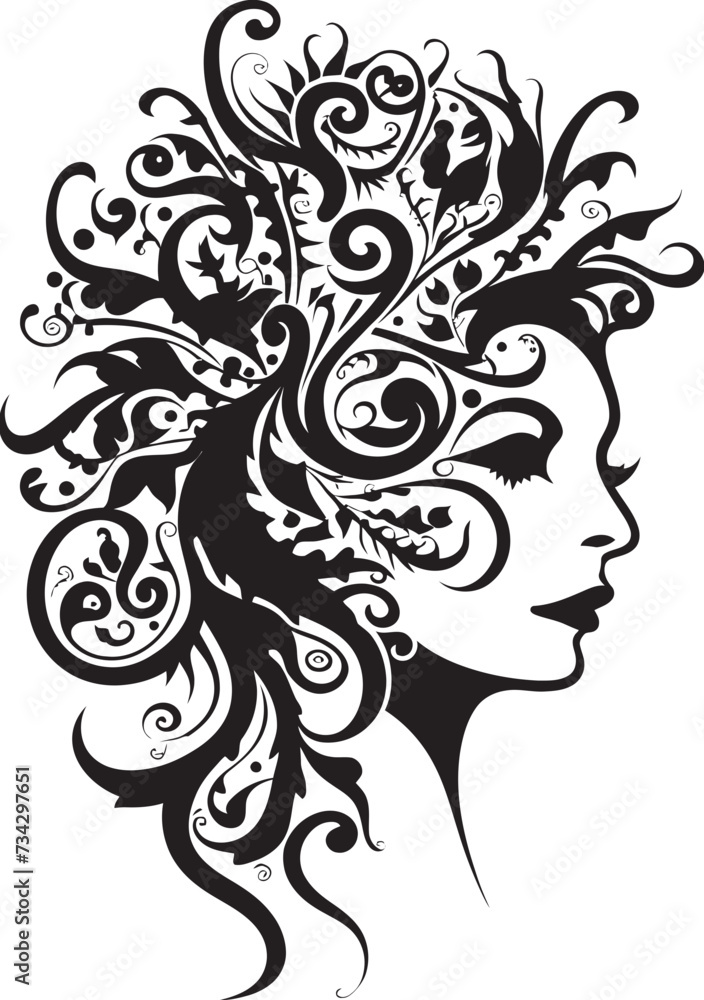 Fototapeta premium Midnight Muse Minimalistic Black Woman Face Vector Icon Ethereal Symphony Intriguing Abstract Woman Face Vector Art