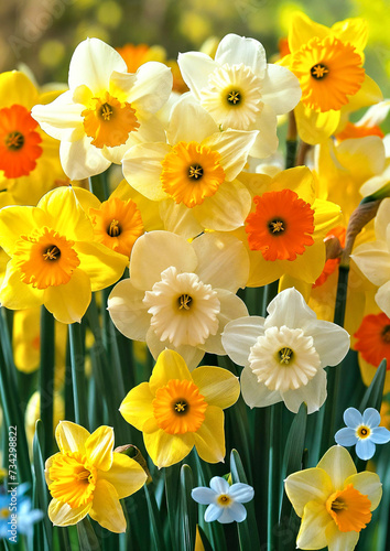 Vibrant Assortment of Spring Daffodils in Full Bloom. Spring flowers