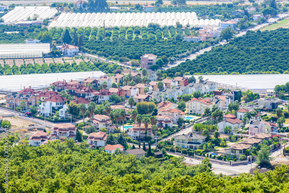 Aerial view of Camyuva town. Antalya province, Turkey