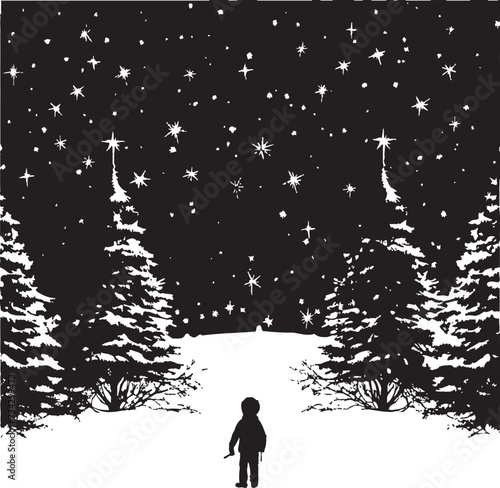 Midnight Merriment Elegant Vector Christmas Card Illustration Ink Illuminated Snowflakes Contemporary Black Christmas Card
