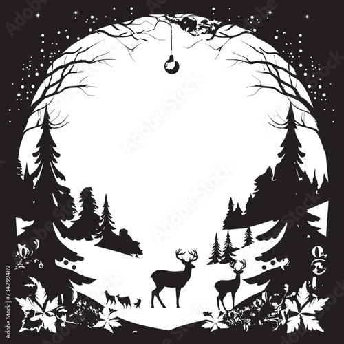 Silent Night Snowfall Serenity Minimalistic Vector Christmas Card Mystic Moonlit Memories Intriguing Black Christmas Card Graphic