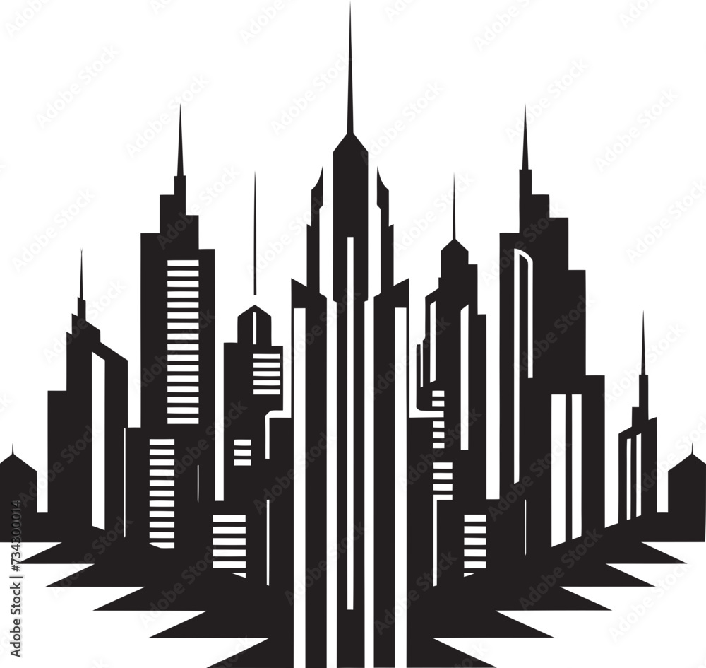 Obraz premium Ink Skyline Symphony Modern Vector Art Deco Shadowed Skylines Chic Black Cityscape Element