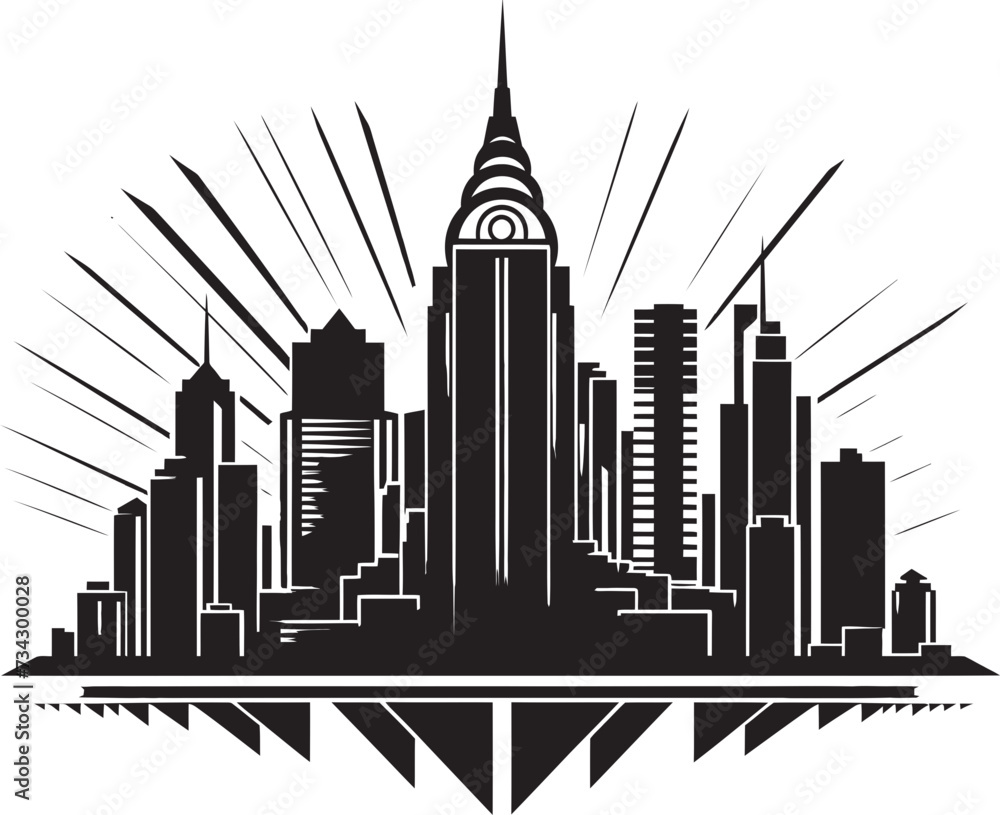 Shadowed Skylines Chic Black Cityscape Element Gothic Geometry Sophisticated City Art Deco Graphic