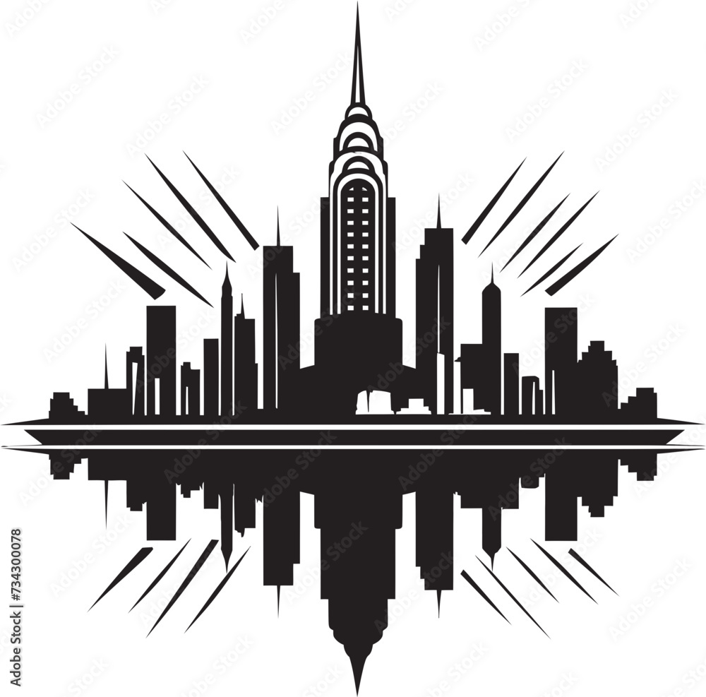 Ink Architectural Aura Contemporary Vector Design Shadowed Structures Chic Black City Art Deco