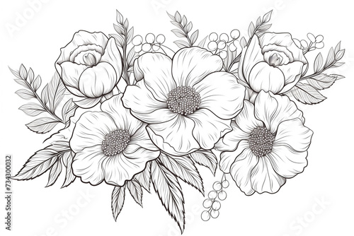 Beautiful flowers. Coloring book anti stress for children and adults. Illustration isolated on white background. Hand draw