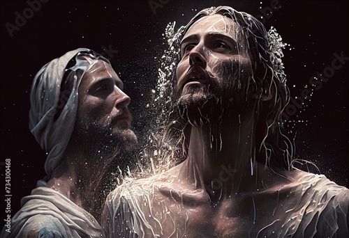 Tablou canvas Illustration representing the baptism of jesus - AI generative