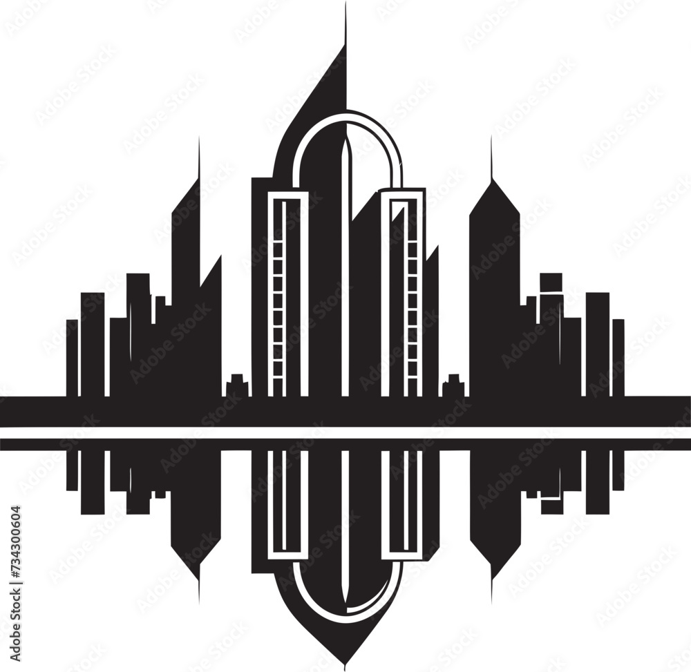 Shadowed Skyline Chic Black Cityscape Element Gothic Glitz Sophisticated Vector City Art Deco