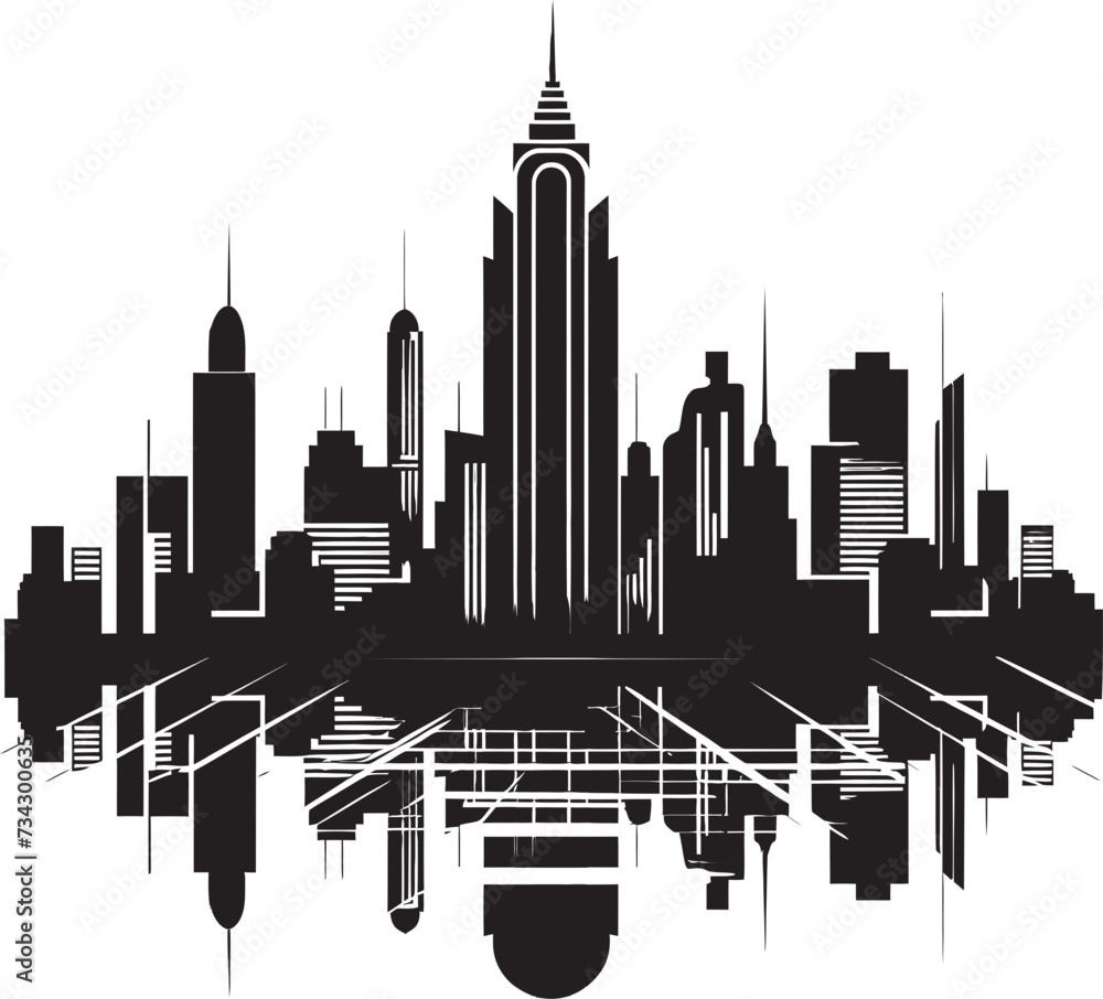 Fototapeta premium Shadowed Cityscape Chic Black Art Deco Vector Gothic Geometry Sophisticated Vector Design