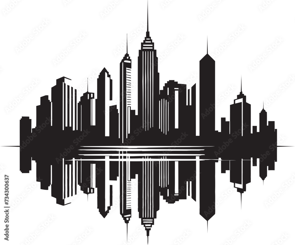 Ink Architectural Abstraction Contemporary City Graphic Shadowed Cityscape Chic Black Art Deco Vector