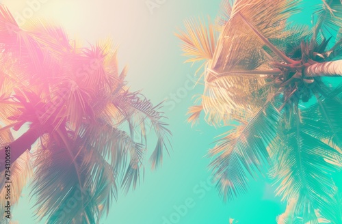 a tropical background is shown with palm trees Generative AI © SKIMP Art