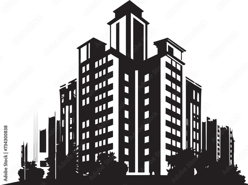 Fototapeta premium Urban Noir Contemporary Black Collage Building Vector Midnight Metropolis Stylish Abstract Building Design
