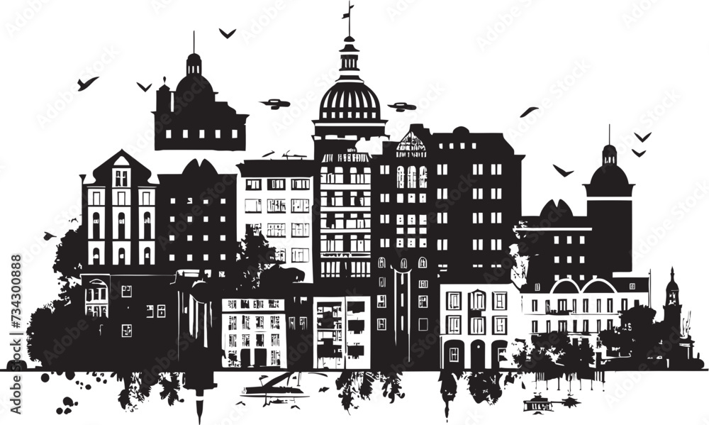 Obraz premium Chic Urban Elegance Modern Black Graphic Noir Skyline Serenity Stylish Abstract Collage