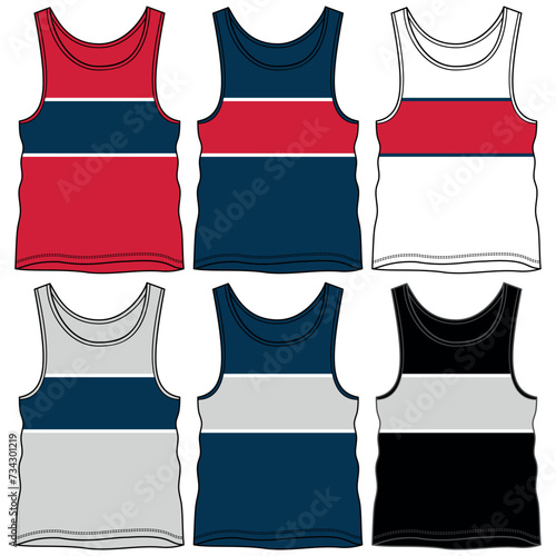Sleeveless t-shirt set, with fashionable cuts, stripes, and block cuts with fashionable and attractive colors, in different variants making them more dynamic.
