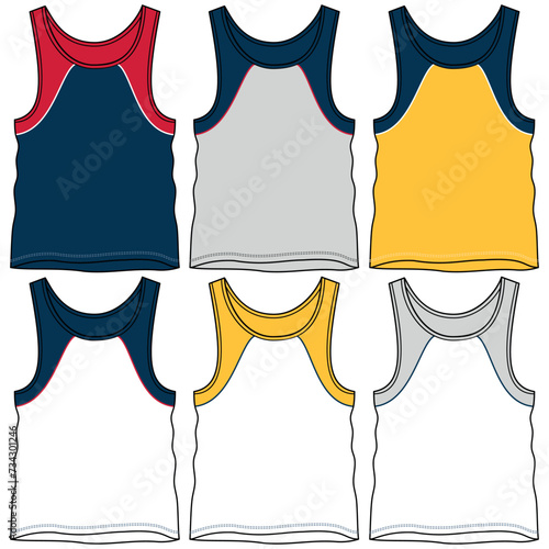 Sleeveless t-shirt set, with fashionable cuts, stripes, and block cuts with fashionable and attractive colors, in different variants making them more dynamic.