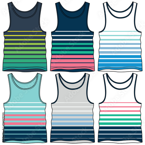 Sleeveless t-shirt set, with fashionable cuts, stripes, and block cuts with fashionable and attractive colors, in different variants making them more dynamic.