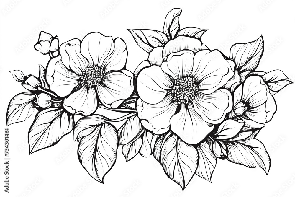 Beautiful flowers. Coloring book anti stress for children and adults. Illustration isolated on white background