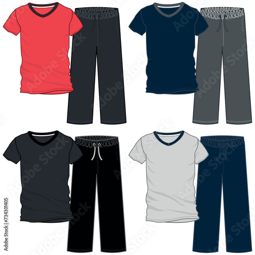 Pajamas set with color blocks and fashion variants, for both women and men,