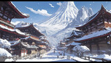 chinese temple in winter