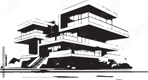 Urban Shadows Stylish Abstract Buildings Ink Impressionism Contemporary Black Structures