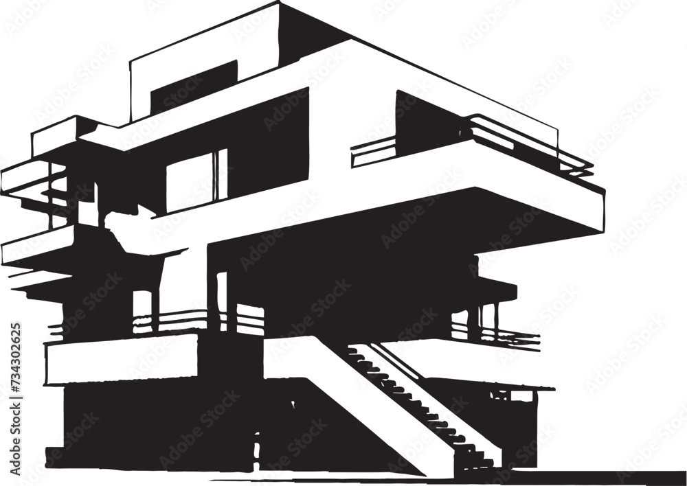 Shadowed Scenes Modern Black Buildings Noir Neoclassic Stylish Abstract Vector Elements
