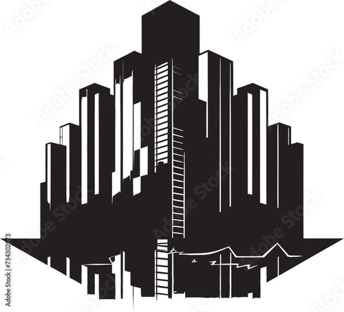 Mystic Monuments Intriguing Vector Building Design Ebony Enclave Refined Abstract Architecture Icon