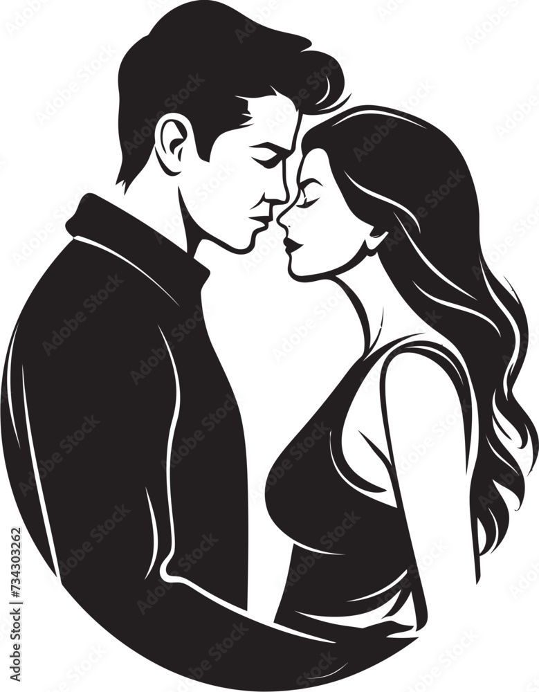 Ink Embrace Romantic Couple Logo Midnight Romance Intimate Moment Icon