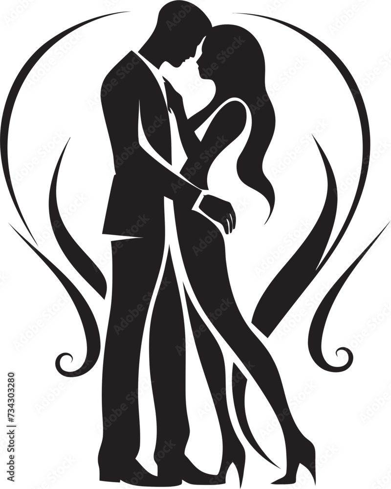 Ink Fusion Modern Black Couple Symbol Midnight Embrace Intriguing Moment Icon