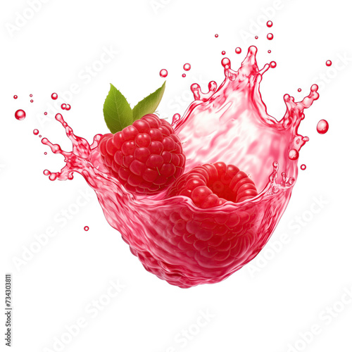 realistic fresh ripe raspberry with slices falling inside swirl fluid gestures of milk or yoghurt juice splash png isolated on a white background with clipping path. selective focus photo