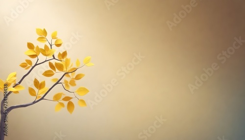 A branch with yellow leaves against a soft light background with subtle gradient tones from warm to cool colors © JazzRock