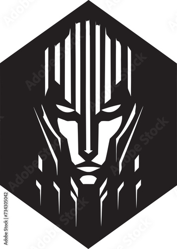 Electronic Avatar Black Robot Face Icon Robotic Revolution Cybernetic Head Symbol