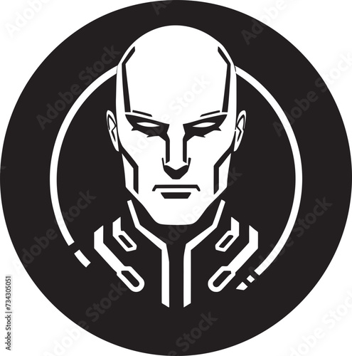 Metallic Maestro Black Robot Face Icon Digital Dynamo Cybernetic Vector Head Symbol