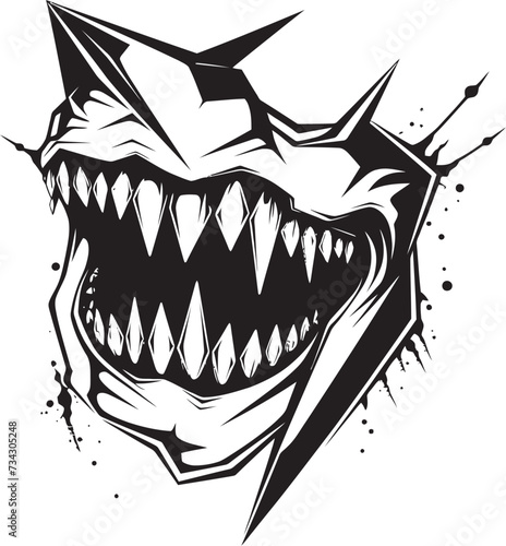 Diabolic Maw Sinister Jawline Vector Design Abyssal Grin Evil Mouth Icon in Black