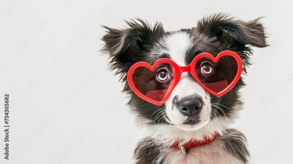 Funny border collie puppy with red heart-shaped glasses generative ai Funny border collie puppy with red heart-shaped glasses generative ai