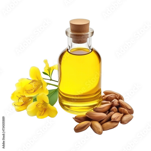 fresh raw organic cassia oil in glass bowl png isolated on white background with clipping path. natural organic dripping serum herbal medicine rich of vitamins concept. selective focus photo