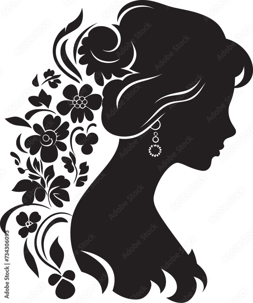 Enigmatic Petals Black Floral Face Design Noir Blossom Beauty Floral Woman Head Icon