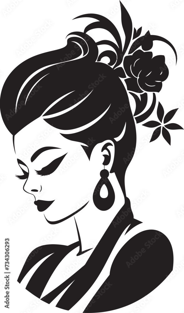 Obsidian Whispers Floral Face Vector Element Midnight Mysterious Black Floral Woman Icon Obsidian Whispers Floral Face Vector Element Midnight Mysterious Black Floral Woman Icon