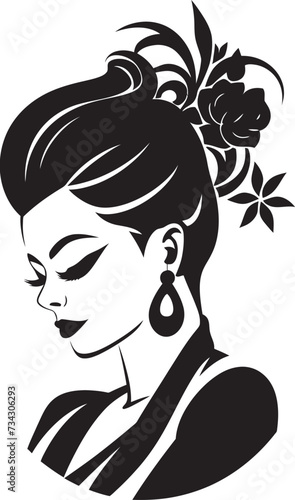 Obsidian Whispers Floral Face Vector Element Midnight Mysterious Black Floral Woman Icon