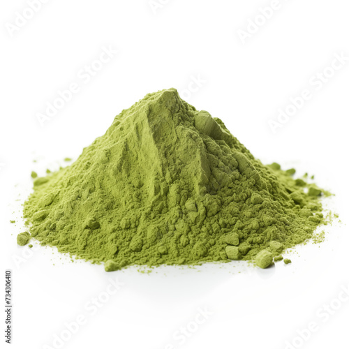 close up pile of finely dry organic fresh raw lungwort leaf powder isolated on white background. bright colored heaps of herbal, spice or seasoning recipes clipping path. selective focus photo