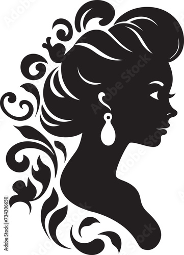 Midnight Reverie Floral Woman Vector Profile Enchanted Noir Black Floral Face Element