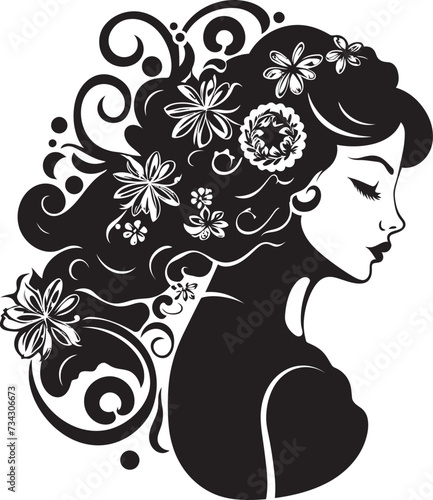 Shadowed Petals Black Floral Face Vector Midnight Reverie Floral Woman Iconic Silhouette