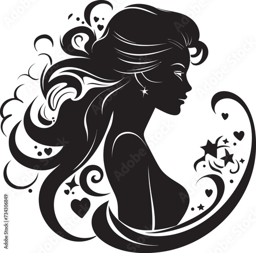 Midnight Reverie Floral Face Vector Symbol Enigmatic Muse Black Floral Face Icon