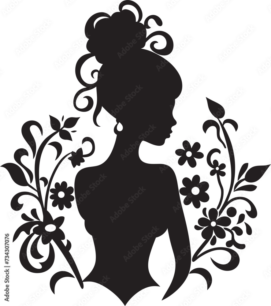 Petal Profile Floral Woman Symbol Design Botanical Beauty Black Floral Face Portrait Petal Profile Floral Woman Symbol Design Botanical Beauty Black Floral Face Portrait