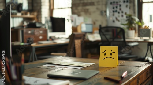 a sticky note with an nervous face drawn on it by a disgruntled employee  photo